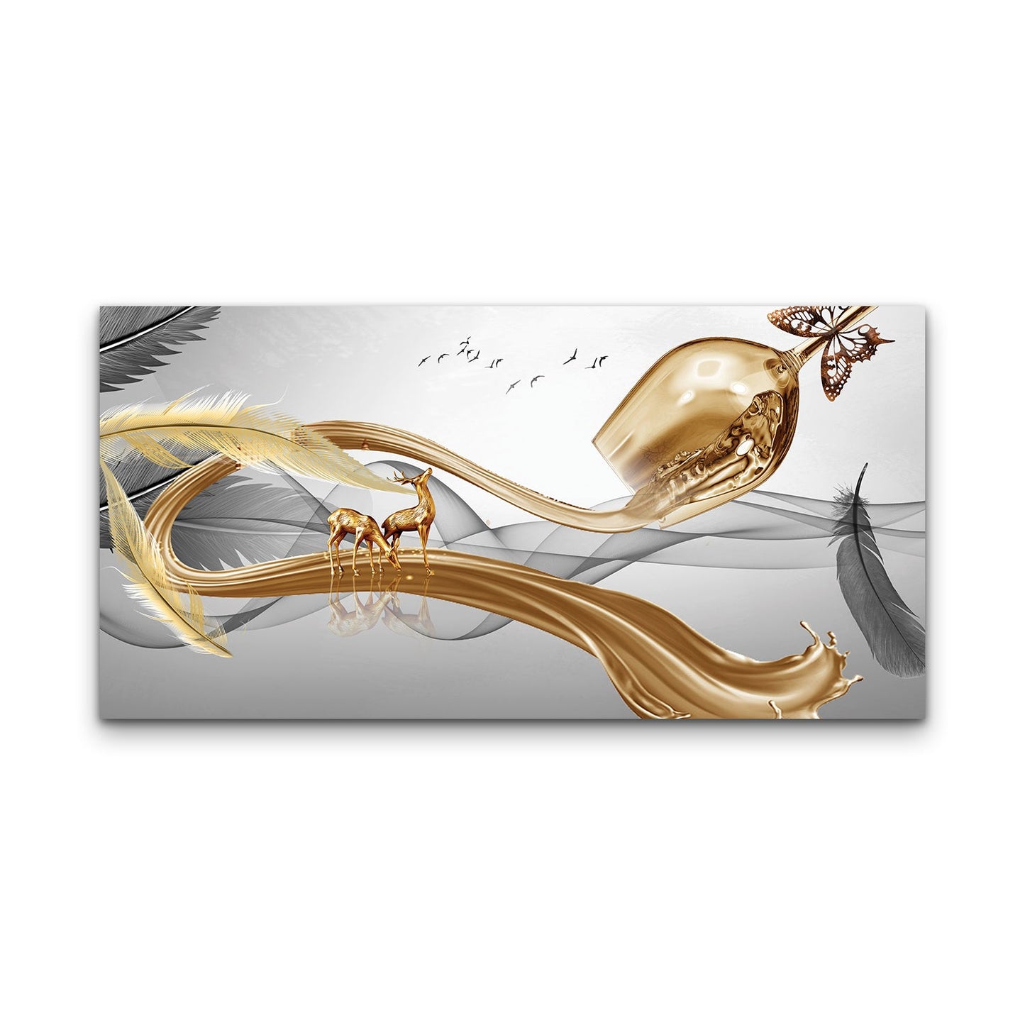 GOLDEN Deer and Wine Wall Art Print