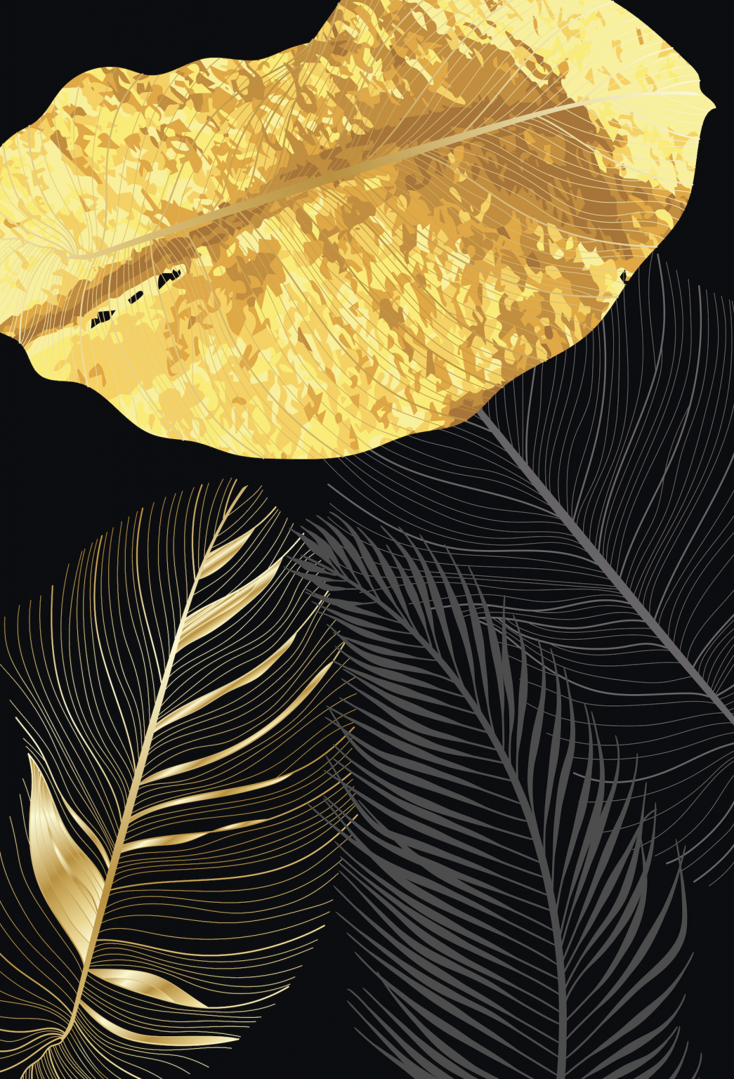 DION Gold Leaves Modern Wall Art