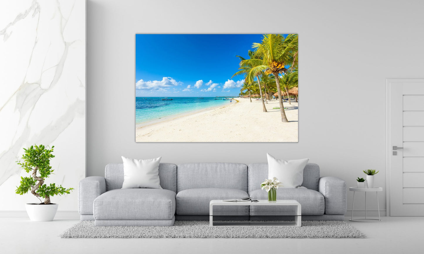 LUSH Coconut Palms on White Sands Modern Wall Art