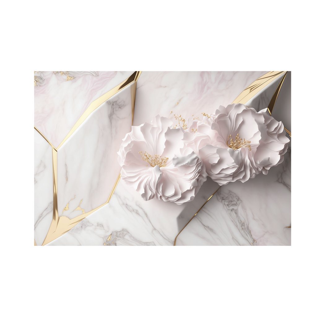 GILDED 3D White Flowers Modern Wall Art