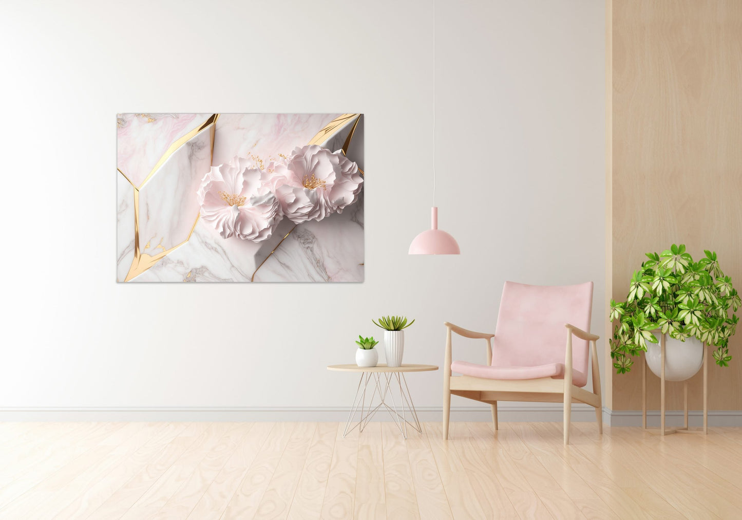GILDED 3D White Flowers Modern Wall Art