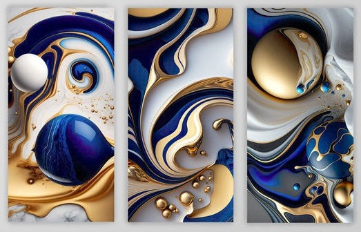 AZURE Blue And Gold Abstract Wall Art