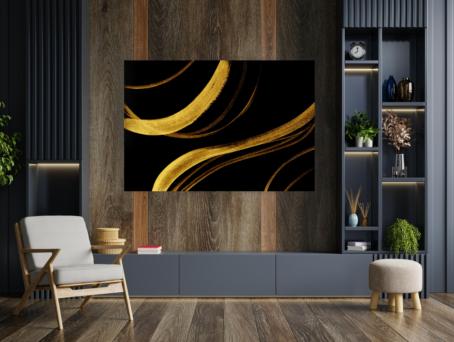 EBONY Gold Inked Marble Modern Wall Art