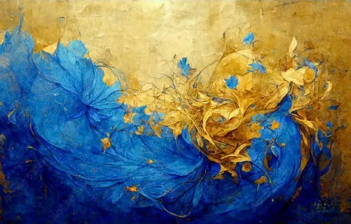 HARMONY Blue and Gold Blossom Modern Wall Art