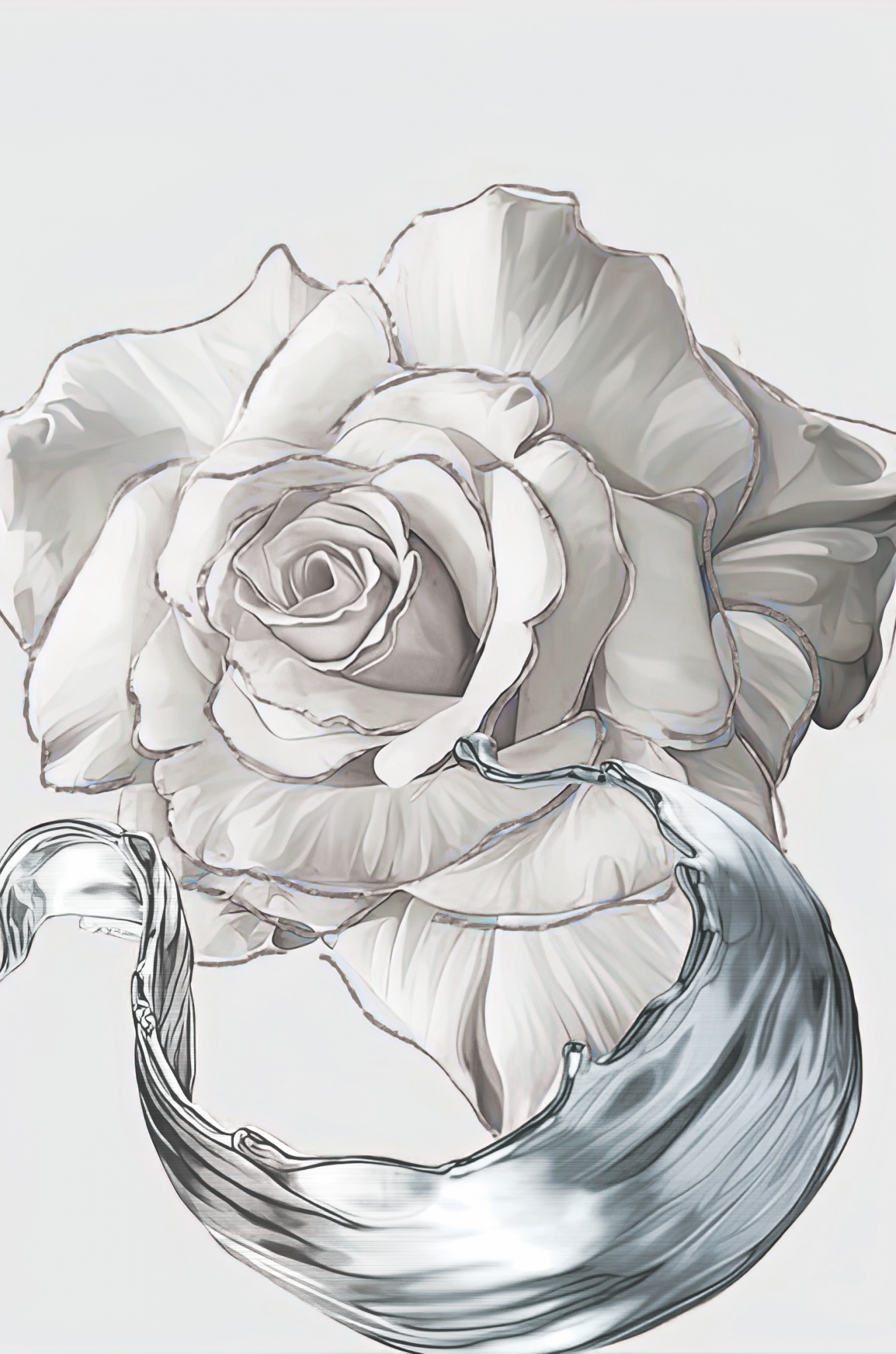 LETO White Rose With Silver Edge Modern Wall Art
