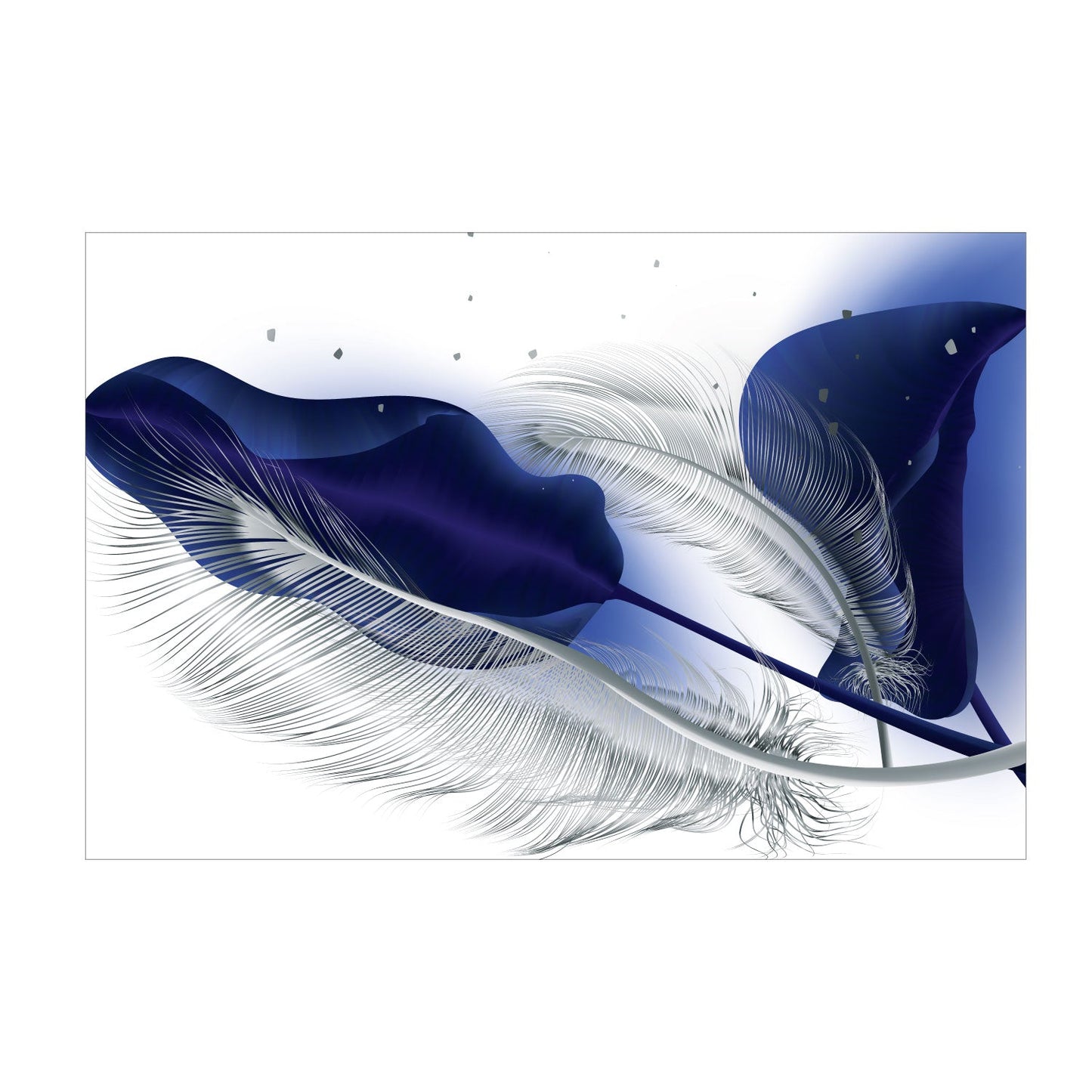 LEAVES Blue, Silver Feather Modern Wall Art