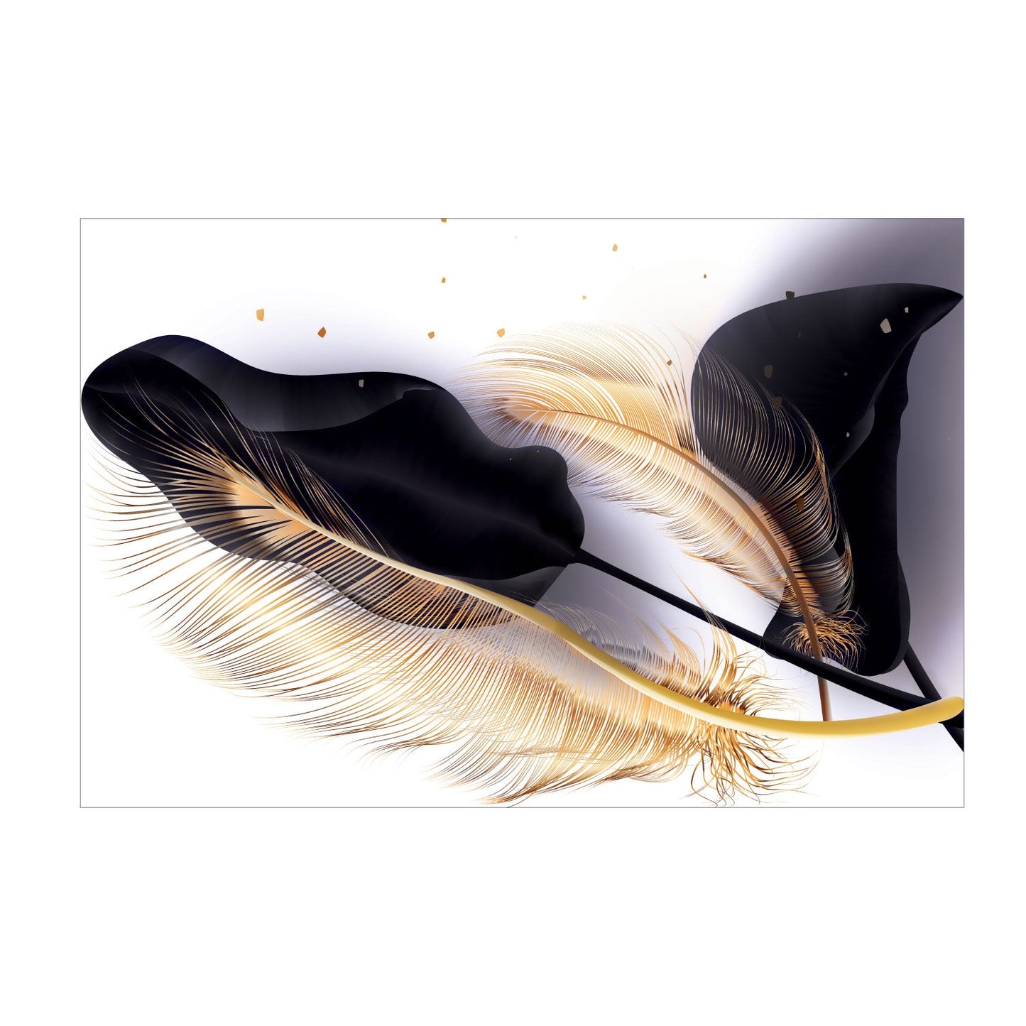 LEAVES Black, Gold Feather Modern Wall Art