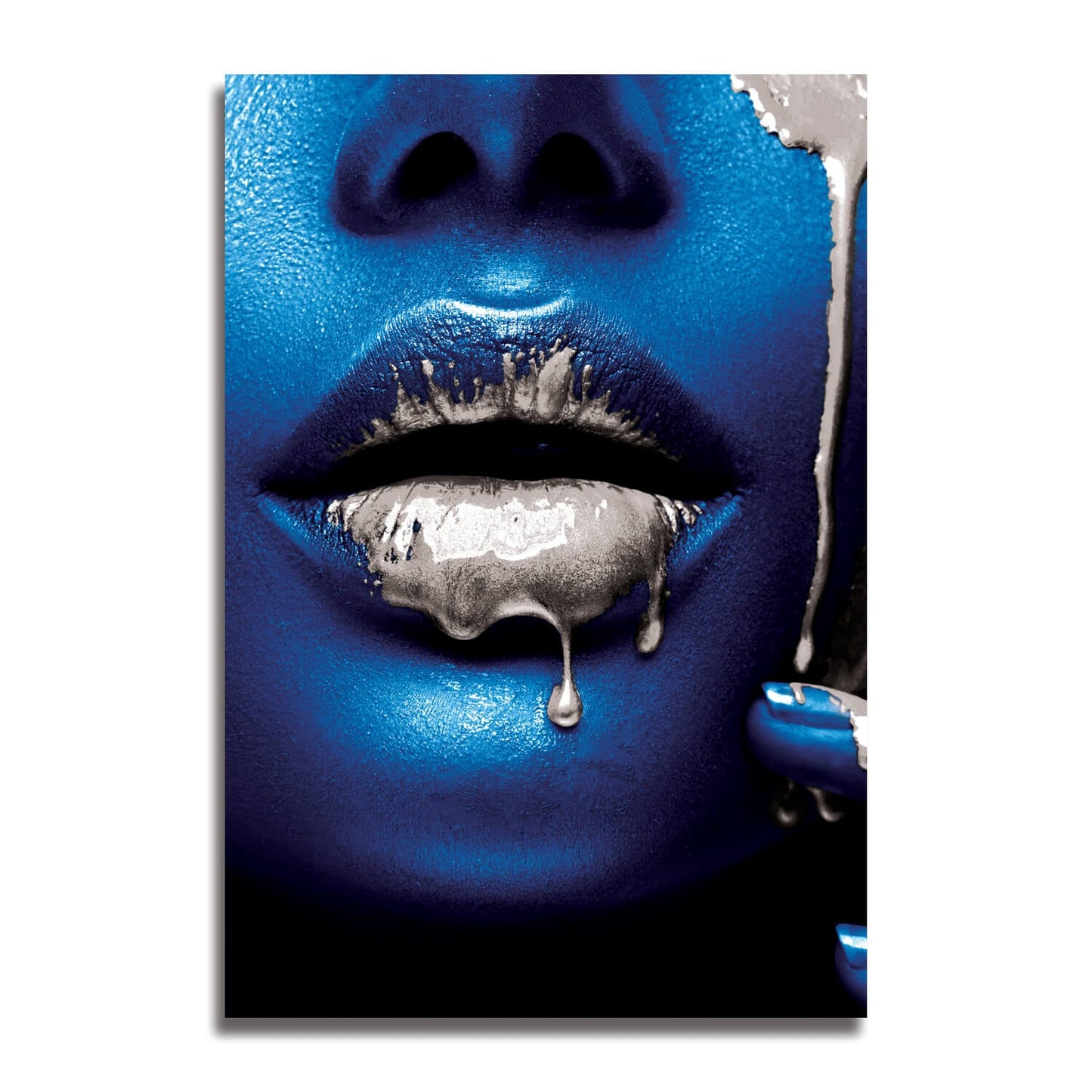 VELVET KISS Blue Woman Gold or Silver Accents Modern Wall Art