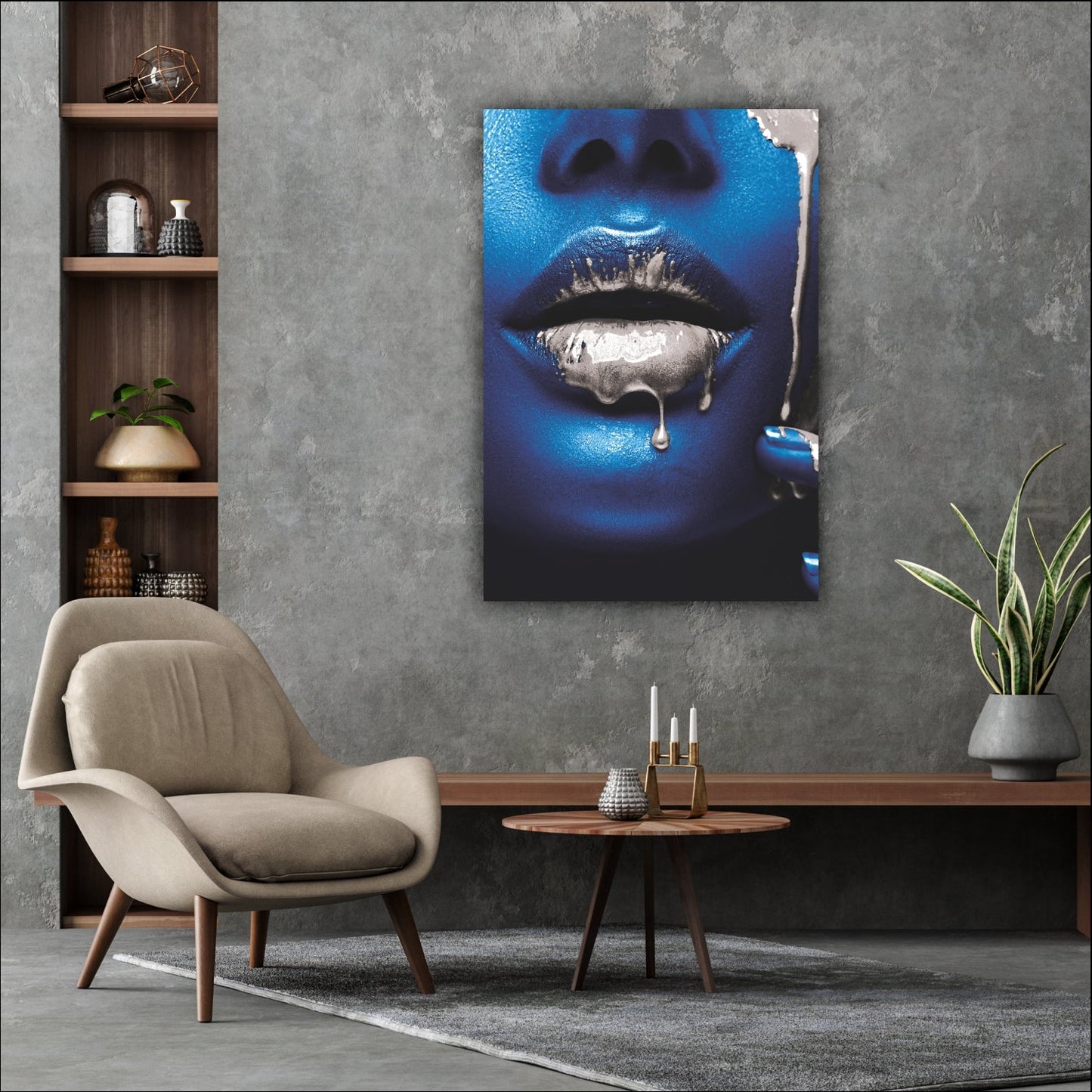 VELVET KISS Blue Woman Gold or Silver Accents Modern Wall Art