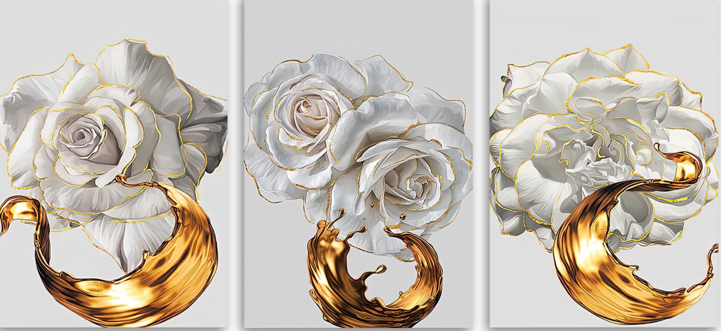 LETO White Rose With Golden Edge Modern Wall Art