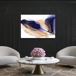LEAVES Turquoise, Gold Feather Modern Wall Art