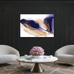 LEAVES Blue, Gold Feather Modern Wall Art