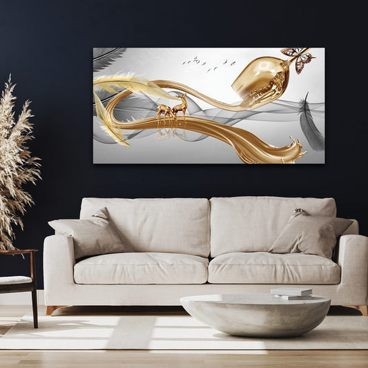 GOLDEN Deer and Wine Wall Art Print