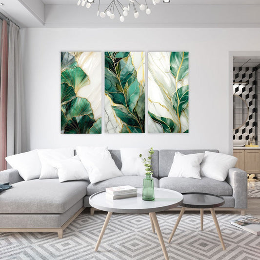 CALISTA Glam Green and Gold Modern Wall Art