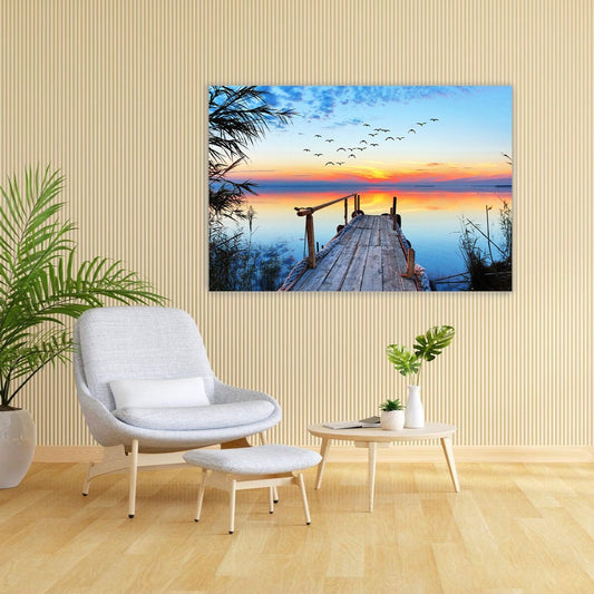 SERENE Calm Sunset in a Lake Modern Wall Art