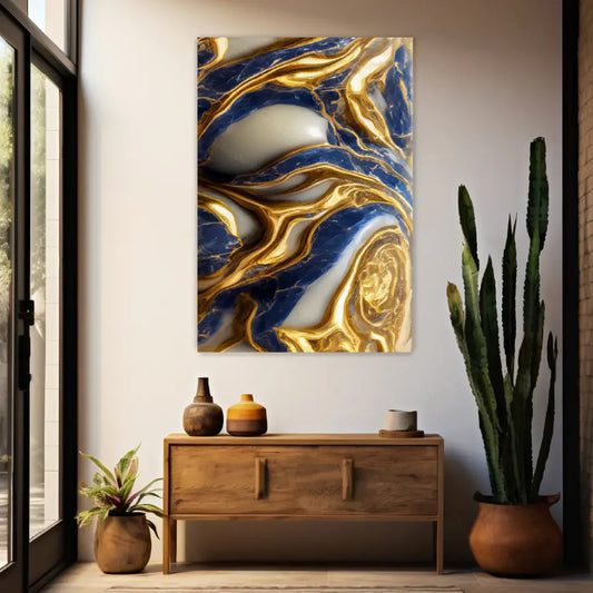 BLUE FLOW Texture Marble Modern Wall Art