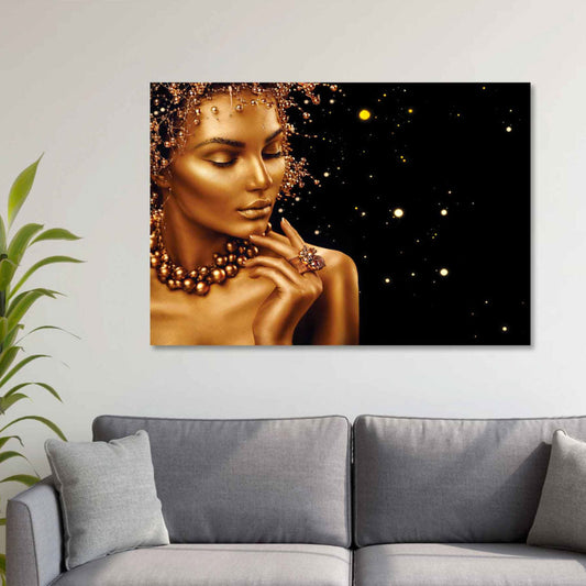 IRENE Women's Dazzling Gold Makeup Modern Wall Art