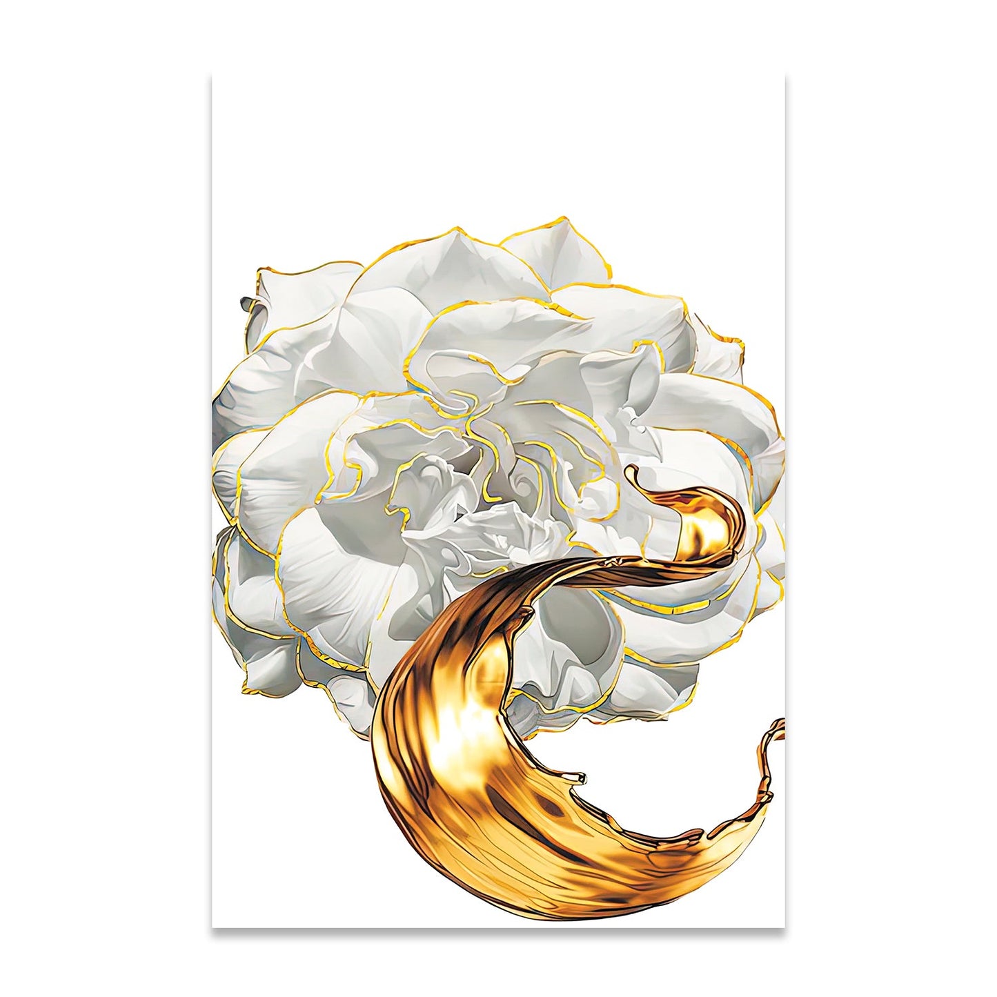 LETO White Rose With Golden Edge Modern Wall Art