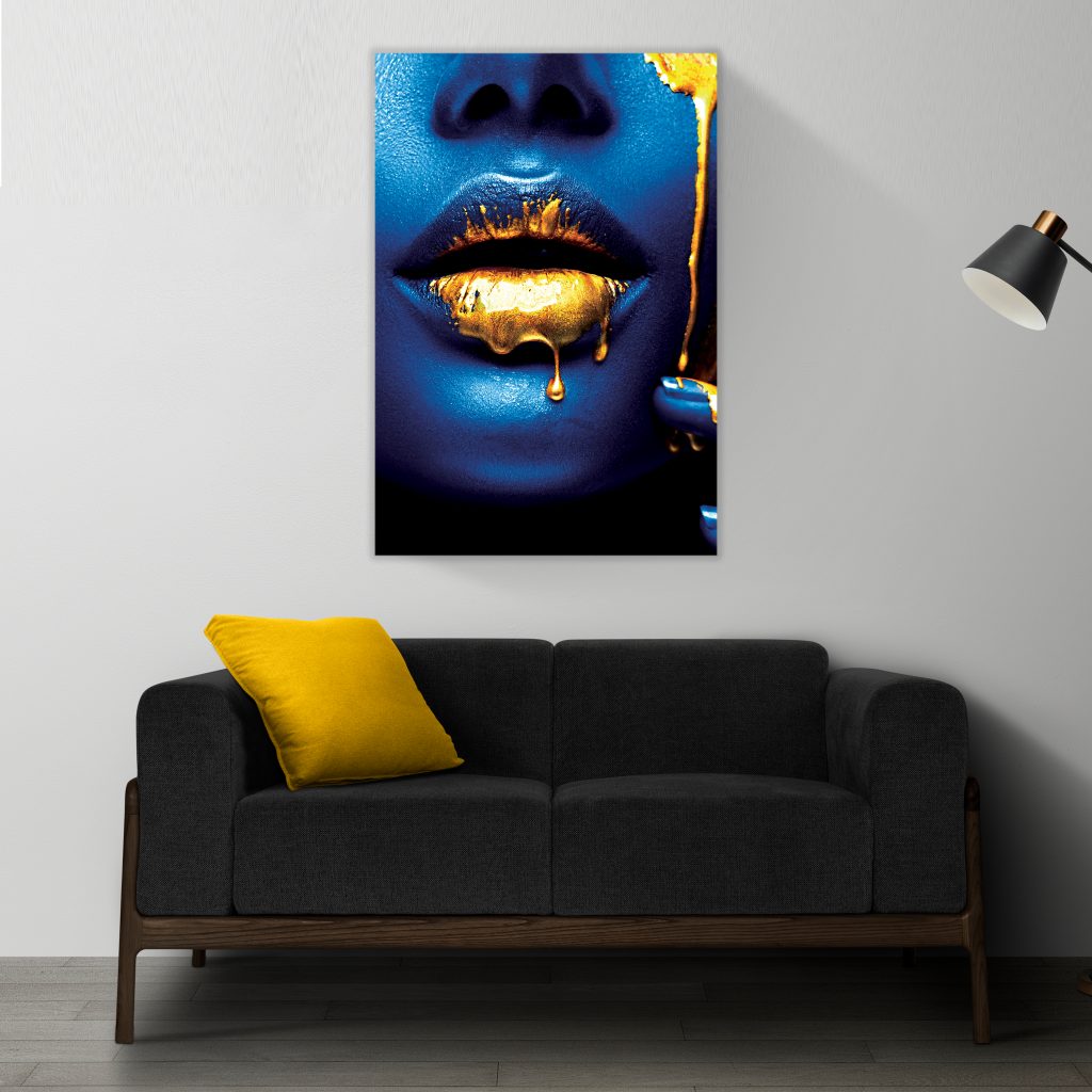 VELVET KISS Blue Woman Gold or Silver Accents Modern Wall Art