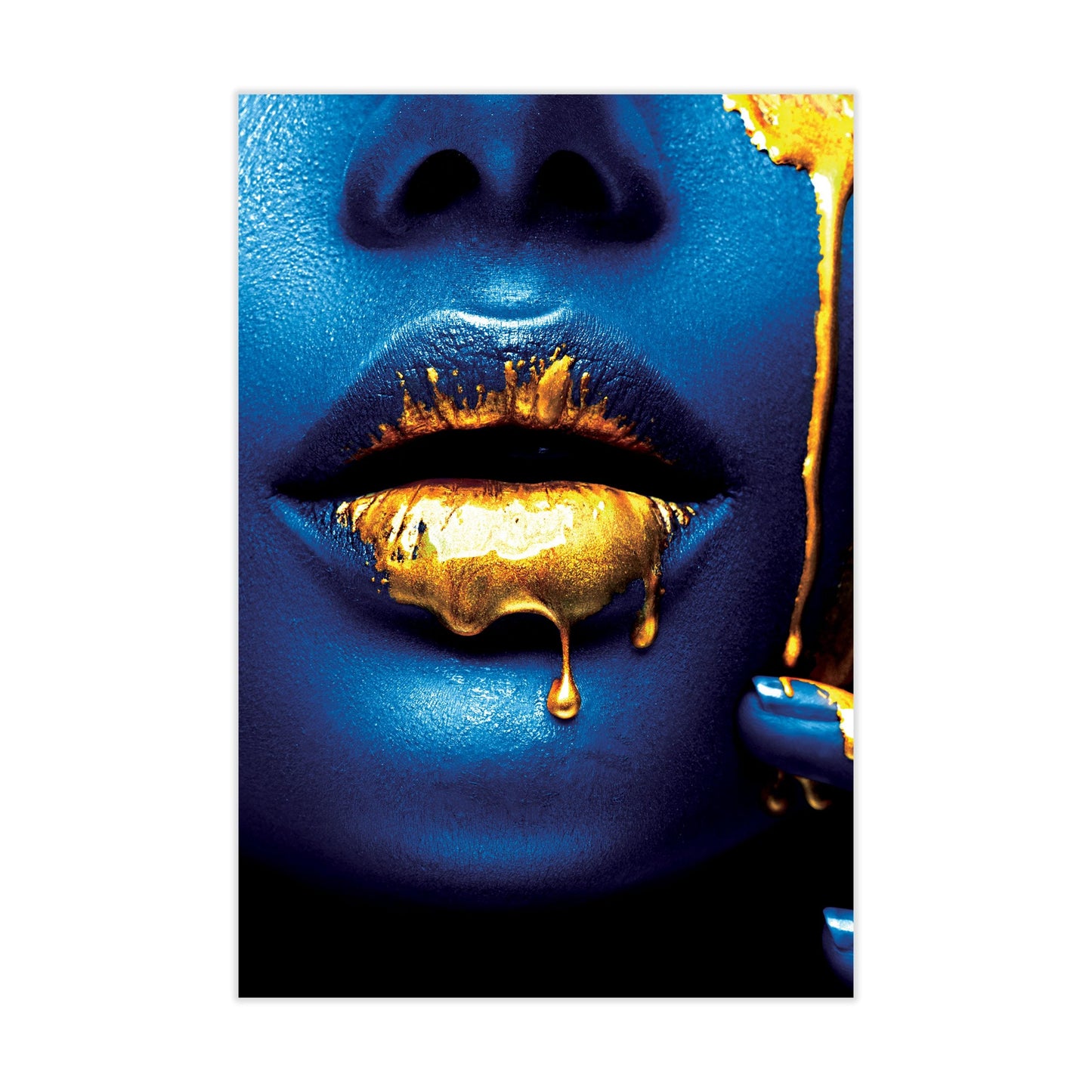 VELVET KISS Blue Woman Gold or Silver Accents Modern Wall Art